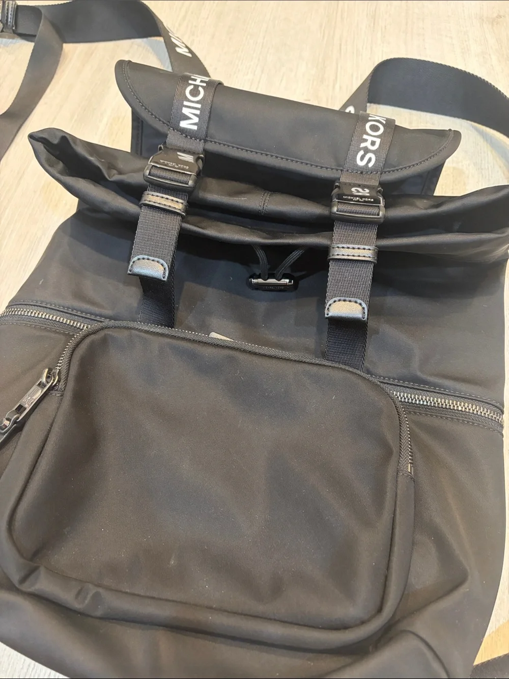 Michael Kors Black Nylon Logo Strap Backpack